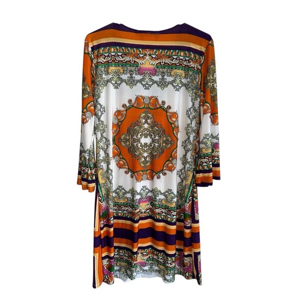 The Pyramid Collection Shift Dress Sz M 3/4 Sleeve Orange Multi Boho Y2K - Picture 2 of 6